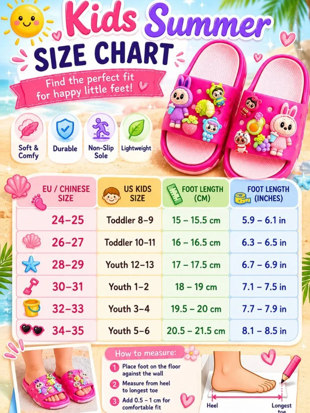 Cute Kids Cartoon Summer Slides Sandals | Kawaii Beach Slippers | Lavender